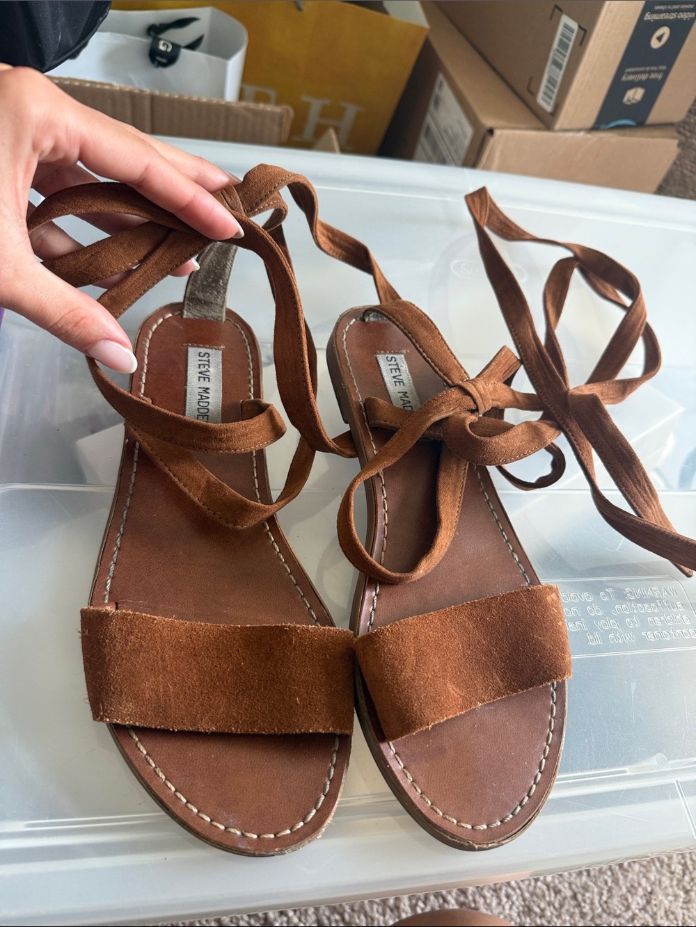 Steve Madden Brown Suede Lace-Up Sandals with Ankle Ties